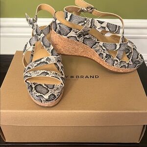 Lucky Brand Black and Cream Snake Wedges with box